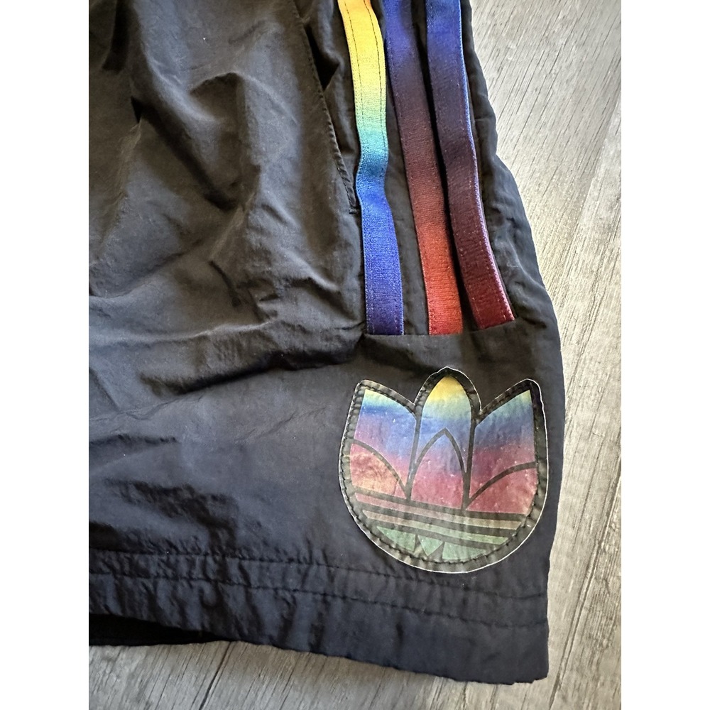 Adidas Shorts Womens Large Pacer 3-Stripes Black Multicolor‎ lined Pride Rainbow - Picture 2 of 15